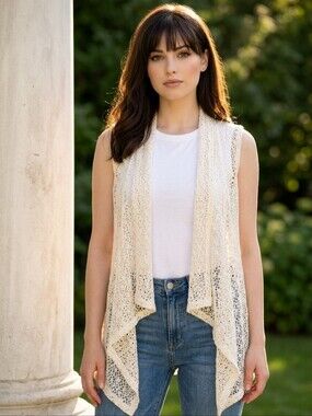 🔺️Mad Style Cream Open Knit Lace Sleeveless Cardigan One Size